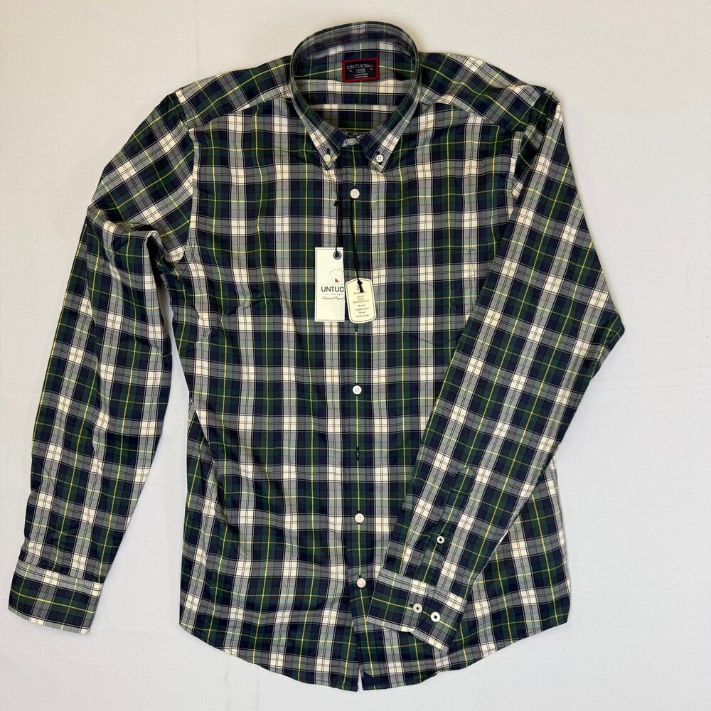 UNTUCKit Dole Tall Slim Fit Green & Navy Plaid Button-Down Shirt – Size Large